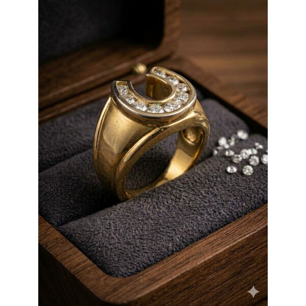 R.S. Covenant Gold-Plated CZ Lucky Horseshoe Statement Ring